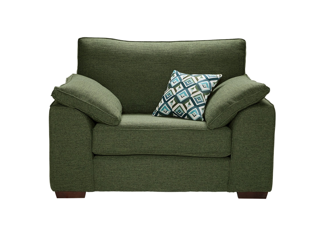 Oslo Snuggler Armchair In Urban Kale Green Fabric With Vader Aqua Scatters